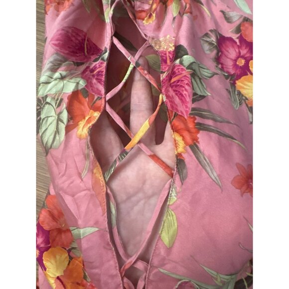 Victorias Secret Pink Floral Silk Chemise Large Vintage Y2K Lace-Up Slip Dress - Picture 3 of 5